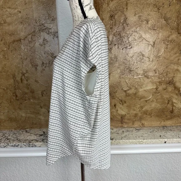 MM LaFleur Blouse Top Women Large Stripe Micro Check Minimal Black White - Picture 5 of 9